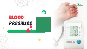 blood pressure monitor displaying high BP reading with arm cuff and hand