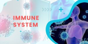 Immune system illustration showing body defense cells and protection concept